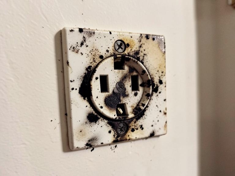 Osmalone gniazdko elektryczne po zwarciu